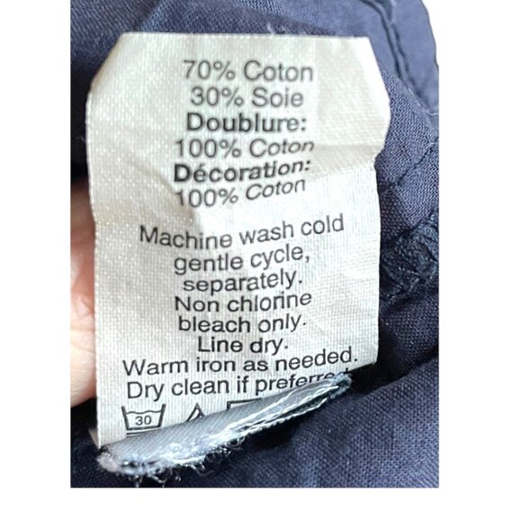 Madewell Size XXS Navy Blue Cotton Silk Eyelet Flutter Sleeve Shimmer Mini Dress - Picture 6 of 7